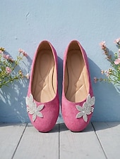 cheap Women's Flats-Women's Rose Pink Floral Ballet Flats – Round Toe Slip-On Shoes with Soft Cushioned Insole, Lightweight Flexible Sole and Rhinestone Flower Accent for Travel, Church and Everyday Wear