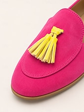 baratos Sapatilhas e Mocassins de mulher-Mocassins femininos com borla, estilo slip-on, em camurça sintética, perfeitos para um look urbano de verão, férias e fins de semana.