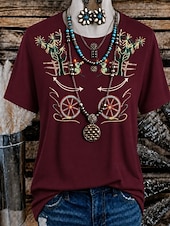 Χαμηλού Κόστους Boho t-shirt-γυναικείο μπλουζάκι western boho με εκτύπωση φλοράλ γραφικό γεωμετρικό vintage κομψό casual κοντομάνικο στρογγυλή λαιμόκοψη μακριές μπλούζες casual καθημερινό Σαββατοκύριακο μπλε μαύρο κόκκινο πράσινο