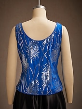  Women's Twinset Blouse Dressy Tops Evening Tops Feather Sequins Elegant 3/4 Length Sleeve Mandarin Collar Regular Tops Party Evening Wear Evening Party Sequins Royal Blue Spring Fall Winter