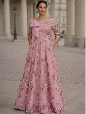 cheap A-Line Evening Dresses-A-Line Floor Length Evening Gown Formal Dress Elegant Floral Sleeveless High Neck Garden Party Wedding Satin Organza with Embroidered Flower Bow(s) Embroidery