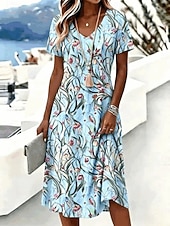 economico Arte &amp; Design Abiti-Per donna Abito Midi Abito a trapezio Casual All'aperto Spiaggia Feste Vestibilità regolare Ombre Floreale Grafico Manica Corta Scollo a V Blu Rosa Viola chiaro Verde Estate Primavera Autunno Inverno