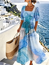  Dames Maxi-jurk A lijn jurk Vakantie Casual Strandstijl Strand Feestdagen Normale pasvorm Grafisch Geometrisch Korte mouw Strakke ronde hals blauw Paars Groen Zomer Lente