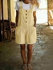  Damen Overall Vintage Kurz Hohe Taille Einfach Tasche Knopf Komfort Unelastisch Urlaub Formell Army Green Shorts Pink kurz Schwarzer Kurzstil Roter kurzer Stil Sommer Frühling Lässiger Schnitt