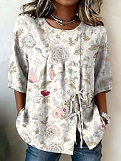 economico Bluse a righe e geometriche-Per donna Camicia Camicia Boho Camicia casual Coulisse Ombre Grafico Geometrico Elegante Bohemien Attivo Mezza Manica Girocollo Top Regolari Casuale Quotidiano Lavoro Bianco Bianco + rosa Beige