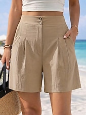 cheap Hot Shorts-Women's Chinos Shorts Vacation Vintage Fashion Short High Waist Plain Pleated Comfort Inelastic Vacation Formal Blue claret Red Walnut Depression Green Summer Spring Loose Fit