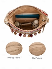 abordables Sacs à Dos de Mode-Womens Boho Sac à épaule brodé avec des pompons Sac hobo ethnique pour festivals voyages plage