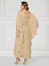  Sheath Column Ankle Length Party Dress Cocktail Dress Wedding Guest Dress Mother of the Bride Dress Half Sleeve Boat Neck Elegant Luxurious Sparkle & Shine Wedding Guest Chiffon with Beading Tier