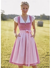 cheap Dirndl Dresses-Oktoberfest Dirndl Dress Midi Length with Pockets Balconette Neckline Maid Bavarian German Alpine Wiesn Women's Carnival Beer Festival Traditional Style Cloth (65CM) Without Blouse