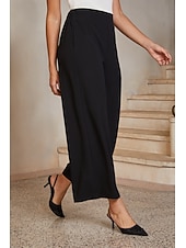 cheap Polished Edit-Women's Straight Pants Ankle Length Mid Waist Elegant Casual Daily Mother Of The Bride with Stretch Fabric Stretchy Pocket Black