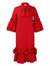  Pentru femei Rochii Lungime Genunchi Rochie de schimb Rochii Peplum Elegant Zilnic Fit regulat Simplu Lungime Manșon 3/4 Gât cu dantelă Negru Galben Roșu-aprins Mov Toamnă