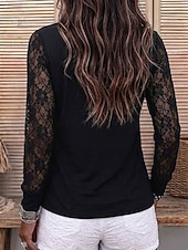  Dam Spets Splicing Top Blus Rynkad Spetskant Slät Elegant Vintage Stylish Långärmad V-hals Långa toppar Ledigt Dagligen Helgdag Svart Vin Marinblå Vinter