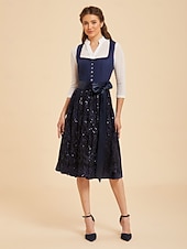 cheap Dirndl Dresses-Oktoberfest Dirndl Dress Midi Length Sequins Embroidered with Pockets Balconette Neckline Maid Bavarian German Alpine Wiesn Women's Carnival Beer Festival Traditional Style Cloth Without Blouse (70CM)