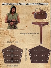 preiswerte Zubehör und mehr-Set Retro Vintage Mittelalterlich Renaissance Weste Taillengürtel Armschützer mit Zubehör Ärmellos Ritter Ranger Kostüm Herren Fantasie Halloween Karneval Renaissance-Messe LARP Erwachsene Weste