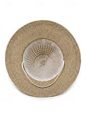 baratos Chapéus Femininos-Chapéu de sol feminino de aba larga em tecido trançado com laço, elegante chapéu de palha multicolorido para o verão, chapéu leve para praia, férias, proteção solar, viagens e atividades ao ar livre.