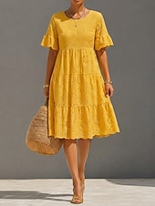 economico Vestito bianco-Per donna Abito Midi Abito in Pizzo Abito a trapezio Casual Quotidiano Uscire Vestibilità regolare Semplice Manica Corta Girocollo Bianco Giallo Rosa Azzurro cielo Estate Primavera