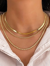 cheap Women's Necklace-Women's Gold Silver Layered Necklace Set, 3 Piece Alloy Chain Necklace Set for Summer Vacation, Casual Daily Wear and Elegant Layering Jewelry