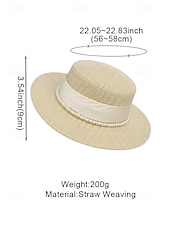 cheap Women's Hats-Women's Flat Top Straw Boater Hat, Pearl Trim Summer Sun Hat, Multiple Colors, Elegant Wide Brim Vacation Beach Hat for Travel, Resort, Garden Party &amp; Daily Wear