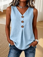  Women's Shirt Tank Top Blouse Ruched Solid Color Vacation Sports Casual Sleeveless Sleeveless Plunging Neck Regular Tops Casual Outdoor Light Blue fluorescent green White Yellow Pink Summer Spring