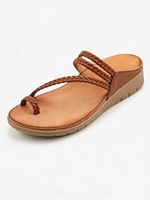 economico Sandali Comodi-Infradito da donna marrone scuro con cinturino intrecciato, comode e imbottite, con suola leggera e flessibile, ideali per vacanze al mare, viaggi in resort, passeggiate quotidiane e abbigliamento