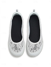 cheap Women's Sneakers-Women's White Wide Width Lace Slip On Sneakers – Breathable Floral Mesh Walking Shoes with Extra Wide Toe Box, Lightweight Flexible Sole and All-Day Comfort for Travel and Everyday Wear