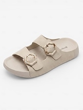 cheap Comfort Sandals-Women's Camel Wide Fit Arch Support Slide Sandals – Adjustable Double Buckle Comfort Walking Sandals with Cushioned Footbed, Wide Toe Box and Non-Slip Outsole for Travel and All-Day Comfort