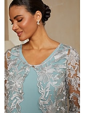 economico Rifinitura-Per donna Completi da abito in due pezzi Tubino Colonna Abito da Cocktail Abito da invitata a nozze Lunghezza al ginocchio Scollo a V Manica 3/4 Manica illusione Elegante con Pizzo Tessuto
