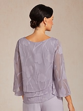 baratos Blusas Elegantes-Mulheres Camisa de renda Blusa Tops elegantes Tops de chiffon Barra Assimétrica Côr Sólida Floral Elegante à moda Casual Manga 3/4 Sino Decote Canoa Diário Trabalho Convidado do casamento Lilás Verão