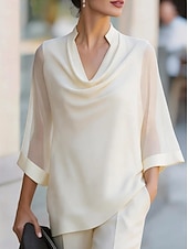  Women's Shirt Blouse Patchwork Solid Color Elegant Streetwear Daily 3/4 Length Sleeve V Neck Regular Tops Casual claret Black Navy Blue Apricot Summer Spring
