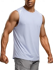 cheap Tank Tops-Men's Racer Back Tank Top Sleeveless Crew Neck Summer Solid Color Sports Soak Off Reflective Strip Minimalist Casual Silver Light Khaki Black Top Tee for Men