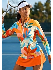 economico Camicia Donna-Per donna Geometrico Floreale Top Maglietta sportiva Maglia da tennis Manica Lunga Cerniera Floreale UPF50+ Resistente ai Raggi UV Alta elasticità Traspirante Pallavolo Tennis Golf Colletto Collo Alto