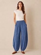 cheap Premium Linen Collection-Women's Linen Bloomers Trousers Mid Waist Full Length Drawstring Pocket Vacation Blue Violet Green Summer Fall
