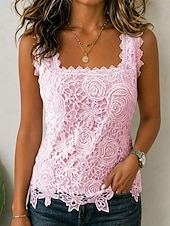  Women's Lace Tops Lace Patchwork Elegant Sleeveless Square Neck Regular Tops Casual Blue Black White Pink Red Summer