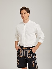  Oktoberfest Lederhosen Set Shirt Tyrolean Hat Above Knee Embroidery Stand Collar Mandarin Collar Bavarian Alpine Heritage Wiesn Men's Carnival Beer Festival Traditional Style Cloth