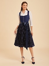 cheap Dirndl Dresses-Oktoberfest Dirndl Dress Midi Length Sequins Embroidered with Pockets Balconette Neckline Maid Bavarian German Alpine Wiesn Women's Carnival Beer Festival Traditional Style Cloth Without Blouse (70CM)