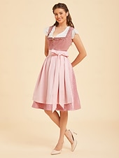 cheap Dirndl Dresses-Oktoberfest Dirndl Dress Midi Length with Pockets Balconette Neckline Maid Bavarian German Alpine Wiesn Women's Carnival Beer Festival Traditional Style Cloth (65CM) Without Blouse