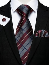 preiswerte Hochzeit ACC-Krawatten-, Einstecktuch- und Manschettenknopfset für Herren, mehrfarbig gemustertes Polyester-Krawattenset für Hochzeiten, Business-Anlässe, formelle Anlässe und Abendgarderobe