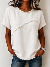 cheap Plain tee-Women's T Shirt Tee Top Ruffle Plain Fashion Stylish Classic Short Sleeve Crew Neck Regular Tops Casual Daily Going out White Purple Green Khaki Apricot Summer Spring