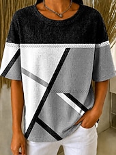  Femmes Tee-shirt Gaufre Tops tricotés texturés Graphique Géométrique Rayé Élégant Classique Manche Courte Col ras du cou Col rond Hauts Réguliers Occasionnel Quotidien Blanche Noir Vert Claire Beige