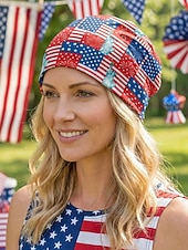 billige Tilbehør-Patriotisk bohemsk lue for kvinner &amp;halsmansjett, lett stretch polyester flermønstret USA-trykk sommerhodeplagg for USAs uavhengighetsdag, 4. juli, reise &amp;festivaler