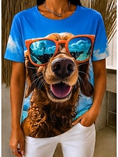  Per donna Maglietta Blocco di colore Stampato Grafico Animale Mucca Vintage Elegante Classico Manica Corta Girocollo Top Regolari Casuale Quotidiano Blu Giallo Azzurro cielo Beige Estate Primavera