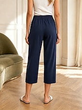 preiswerte Unterteile-Damen Caprihose Hose aus Baumwollleinen Chinos Sommershorts Urlaub Basic Lässig Knöchellang Hohe Taille Einfach Tasche Elastischer Bund Bequem Weich Dehnbar Täglich Outdoor Straße Marineblau Khaki