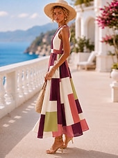  Damen Maxikleid Sommerkleid Urlaub Täglich Heim Outdoor Normale Passform Blumen Ärmellos V Ausschnitt Gelb Purpur Khaki Sommer Frühling