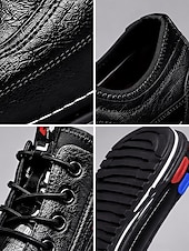 cheap Casual Lace-Up Shoes-Men's Comfortable Business Casual Walking Sneakers, Lightweight Faux Leather Lace-Up Shoes for Travel, Work &amp; Daily Wear