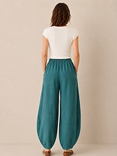 cheap Premium Linen Collection-Women's Linen Bloomers Trousers Mid Waist Full Length Drawstring Pocket Vacation Blue Violet Green Summer Fall