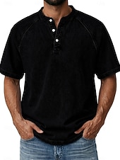 preiswerte Basic-T-Shirts-SoftFade™ Herren T-Shirt Denim Shirt 100% Baumwolle Acid Wash Shirt Henley Oberteil Kurzärmelig Einfach Vintage Streetwear Gewaschen Raglanärmel Stehkragen Lässig Zuhause Straße Frühling Herbst
