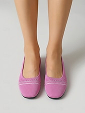 economico Ballerine da donna-Ballerine da donna in maglia a righe rosa con soletta imbottita per il massimo comfort - scarpe da passeggio leggere e traspiranti con punta quadrata, facili da indossare, ideali per il tragitto