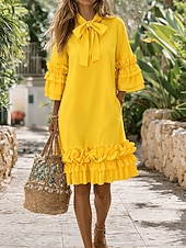  Pentru femei Rochii Lungime Genunchi Rochie de schimb Rochii Peplum Elegant Zilnic Fit regulat Simplu Lungime Manșon 3/4 Gât cu dantelă Negru Galben Roșu-aprins Mov Toamnă
