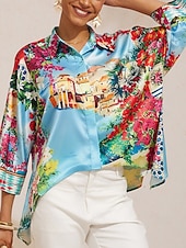  Mallorca Blossom Seidensatin-Top mit Dolmanärmeln, Top aus seidigem Satin
