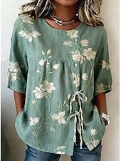 economico Bluse Floreali-Pasqua Per donna Camicia Elegante Bohemien Vacanza Manica Corta Top Regolari Casuale Blu Verde primavera Bianco Azzurro cielo Verde Estate Primavera